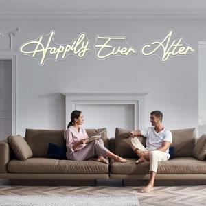 Super Large Neon Sign Happily Ever After with Dimmer, Art Decorative Neon Lights for Bedroom, Wedding, Birthday, Home Wall Decor, Bachelorette Party (60.26"X12.52")