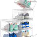 Upgrade Harder Solid Plastic Shoe Organizer, Shoe Storage with Magnetic Front Door, Shoe Rack 6 Pack Shoe Boxes Clear, Sneaker Storage, Shoe Organizer for Closet, Shoe Display Case, White