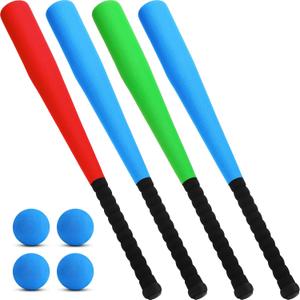 Wettarn 4 Pcs Foam Baseball Bat Foam Bat with Safe Soft Baseballs T Ball Set for Outdoor Indoor Sport Game Beginners Practice Playing Training, 24 Inch