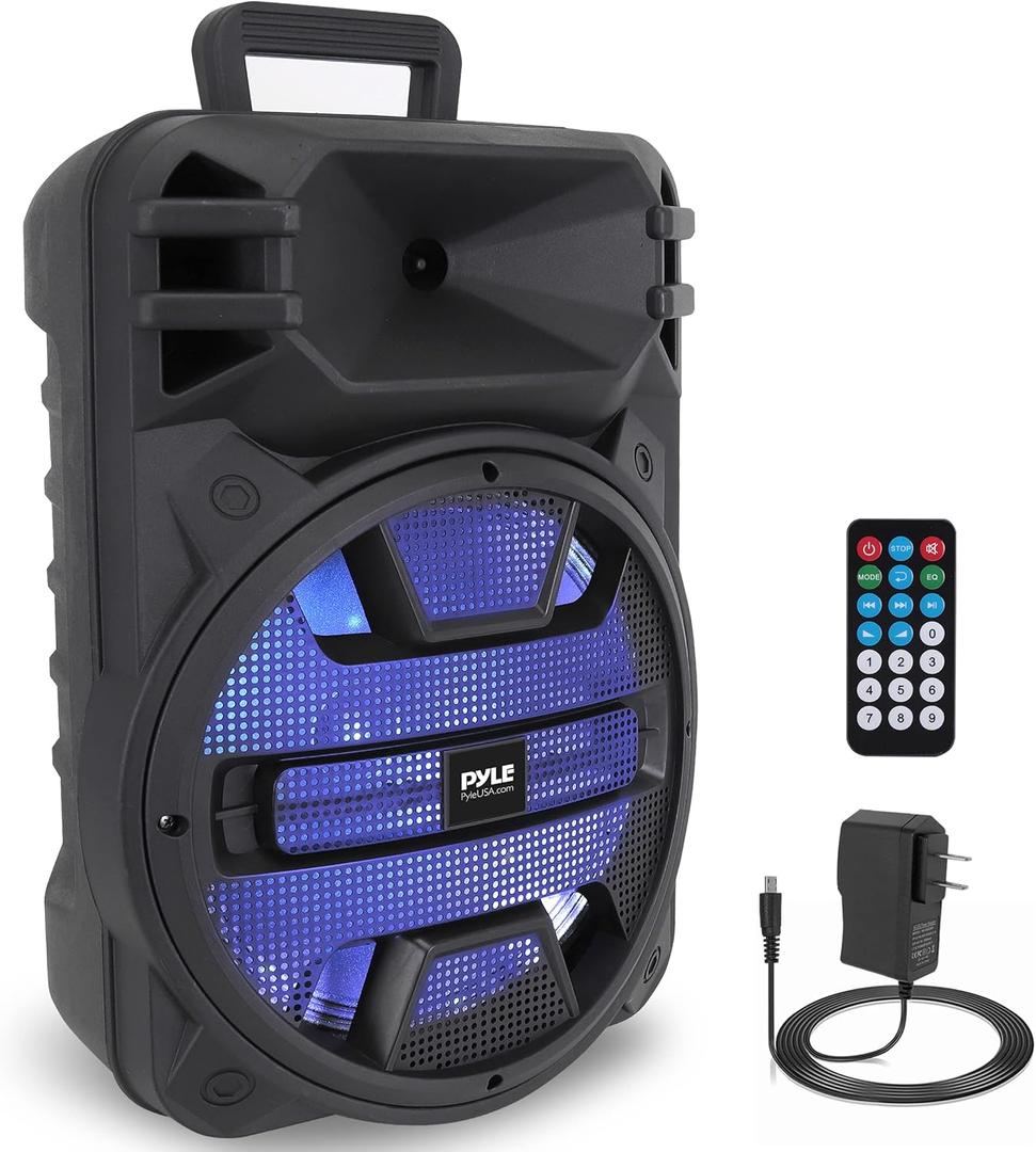 Pyle Portable Bluetooth PA Speaker System - 800W Outdoor Bluetooth Speaker Portable PA System w/ Microphone In, Party Lights, USB SD Card Reader, FM Radio, Rolling Wheels - Remote Control