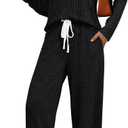 LILLUSORY Womens 2 Piece Lounge Sets Matching Airport Travel Outfits 2026 Spring Clothing Fall Pajamas Sweat Suits Pockets (Medium, Black)