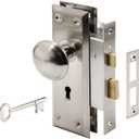 Prime-Line E 2330 Mortise Keyed Lock Set with Satin Nickel Knob Perfect for Replacing Broken Antique Lock Sets and More, Fits 1-3/8 In.-1-3/4 In. Interior Doors, Satin Nickel (Single Pack)