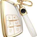 Lucrum for GMC & Chevy Key Fob Cover & Leather Keychain - TPU Keyfob Case for Suburban Acadia Sierra Tahoe Yukon - 2014-2025 (White)