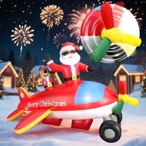 8FT Christmas Inflatables Airplane Outdoor Decorations Santa Claus on Flying Animated Helicopter Built-in LED Lights Xmas Inflatable Blow Up Christmas Yard Decor for Gardern Lawn Indoor Winter Holiday