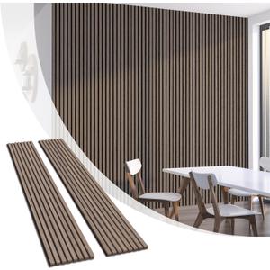 Olanglab Wood Slat Wall Panels, Wooden Acoustic Wall Panels, 94.5"x12.6" Each 3D Wall Panels for Interior Wall Decor, 2 Pack in Total 94.5"x25.2" (Dark Walnut)