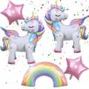 5 Pcs Self Standing Unicorn Balloons - 3D Rainbow and Star Foil Balloons for Birthday Party Decorations and Supplies