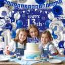 13th Birthday Decorations for Boys Girls Blue Teenager Party Decorations with Happy 13th Birthday Banner Number Balloons, Hanging Swirls, Pom Poms, Backdrop Teen Supplies for 13 Years Old