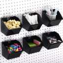 Suzile 6 Pcs Pegboard Bins with Hooks Containers Bins Pegboard Baskets Cups Organizer Accessories for Classroom Office Garage Workshop Craft Storage(Black)