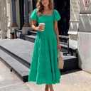 ZESICA Women Summer Puff Sleeve Boho Wedding Guest Midi Dress | High Wasit, Backless, Flowy A Line Tiered, 2026 Trendy, Casual Beach Vacation, Baby Shower Tea Party, Soft Lightweight Fabric (Green)