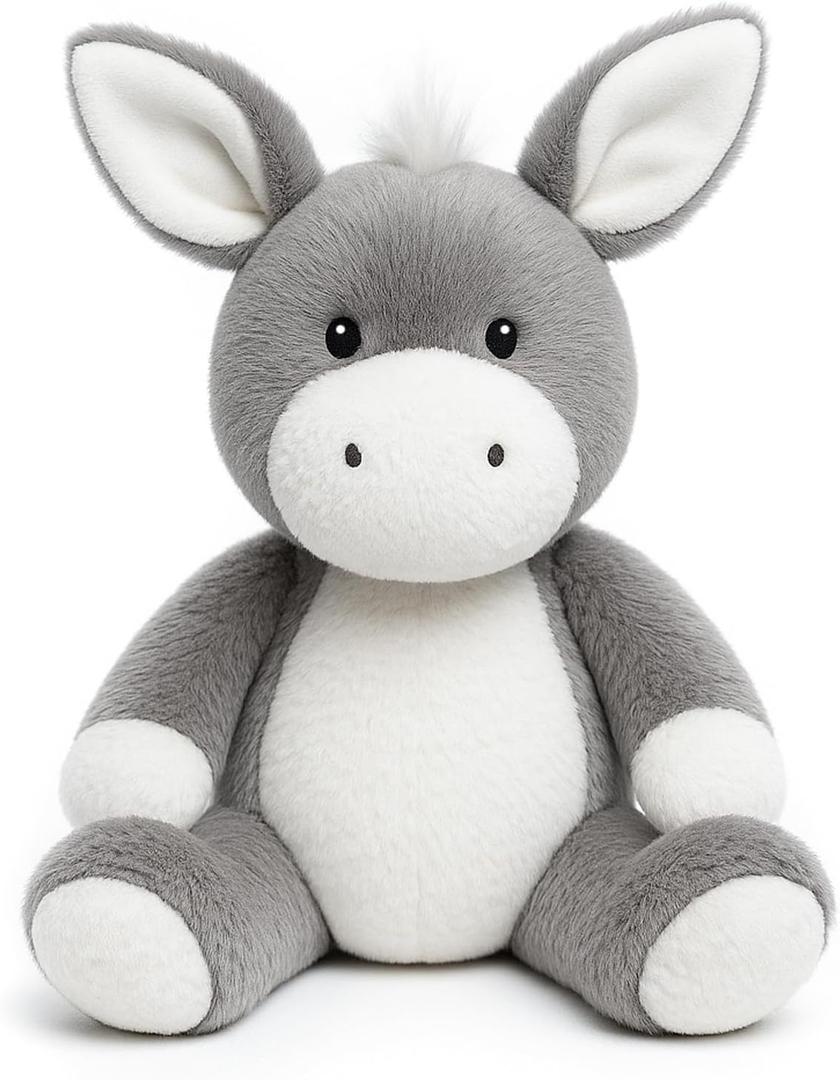 Adorable Gray Donkey Plush Toy - 12.6 Inch Soft & Cuddly Stuffed Animal Donkey, Perfect for Kids, Babies, Toddlers - Farm Animal Gift