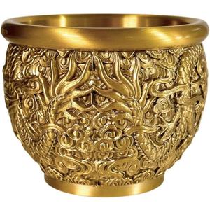 Golden Brass Treasure Bowl Feng Shui Offering Bowl Chinese Style Wealth Basin Good Lucky Porsperity Table Centerpieces Home Office Decorations for Friends