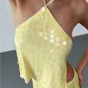 Milumia Women's Sequin Halter Neck Tops Sexy Backless Sleeveless Party Cami Top (L)