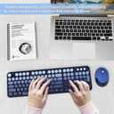 Wireless Keyboard and Mouse Combo, Ergonomic Full Size Typewriter Retro Round Keycaps Keyboard, Compatible with Windows, PC, Perfer for Home and Office Keyboards (Twilight Blue