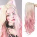 Blonde to Pink Long Wavy Ombre Wig for Women Curly Heat Resistant Synthetic Halloween Cosplay Hair Wigs