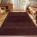 Joydeco Vintage 5x7 Washable Rug for Bedroom, Burgundy Living Room Rug Non Slip, Boho Geometric Ultra-Thin Soft Indoor Floor Throw Carpet for Entryway Dining Table Kitchen Home Office
