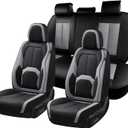 Coverado Car Seat Covers, Leather Seat Covers Full Set, Waterproof Car Seat Protector with Lumbar Support, Automotive Seat Covers Seat Cushions Universal Fit for Most Cars SUV Trucks, (Black&Beige)