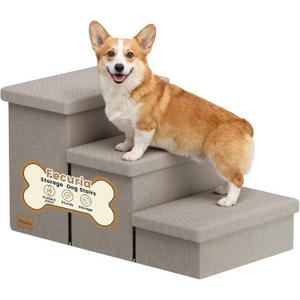 3-Step Wide Dog Stairs with Hidden Storage 18" H, Non-Slip Dog Steps for High Bed Couch Window Car, Jiont-Friendly Pet Stairs Ramp for Small/Medium/Large Old Dogs Cats Up to 200lbs, Grey