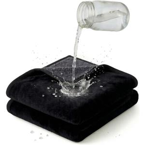Waterproof Blanket (60"x80") for Bed, Couch, Sofa - Plush Throw Blanket to Protect Furniture, Stain Resistant, Leak-Proof, Double-Sided Flannel & Sherpa Fleece, Reversible Black & Grey