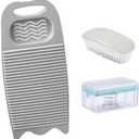 Wash Board, Washboard For Hand Washing Clothes, Plastics Laundry Scrub Board Household With Holder Portable (D-Gray+Multifunctional Soap Dish+Soft Bristle Brush)