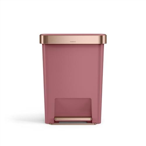 simplehuman Hybrid Step Can, 45 Liter / 12 Gallon Rectangular Kitchen Trash Can, Wide Stable Base with Long-Lasting Steel Pedal, Neat and Secure Liner Rim with Built-in Liner Pocket, Blush Plastic