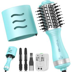 Blow Dryer Brush, Hair Dryer Brush in One, 600W Oval Hot Air Volumizer & Straightener, Anti-Frizz Blowout Styling Brush, Dual Voltage 110240V Travel (2 Inch) Blue