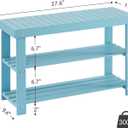 Apicizon Bamboo Shoe Rack for Entryway, 3-Tier Shoe Rack Bench for Front Indoor Entrance, Small Shoe Organizer with Storage, Blue, 27.6 Inches No Cushion