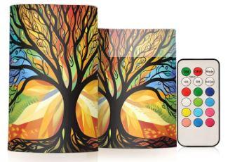 ALAZA Mysterious Tree Colorful Flameless Candles, LED Pillar Candles with Remote Timer, Battery Operated Candles Set of 2
