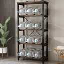 AY-AOYUAN 5 Tier Industrial Solid Wood Bookshelf, Open Etagere Bookcase with Metal Frame, Vintage Industrial Style Bookcase/Metal and Wood Bookshelf Furniture (AY01-5tier)