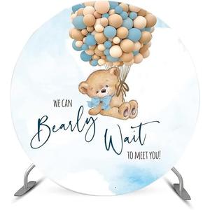 We Can Bearly Wait to Meet You Round Backdrop Cover for Blue Boy Baby Shower Party Round Cover Background Decoration Photography Photobooth Circle Round Banner Dia-6ft NO77