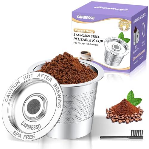 CAPMESSO Reusable K Cups for Keurig 1.0: Stainless Steel Reusable Coffee Pods - Dual-Mesh Refillable Coffee Filter for Richer Coffee NO Grit - for Keurig Coffee Maker K-Express K-Elite K-Mini (1 Pack)