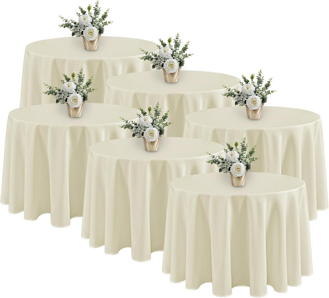 Fitable 6 Pack Ivory Round Tablecloths - 120 Inches in Diameter - Stain Resistant and Washable Table Clothes, Polyester Fabric Table Covers for Wedding, Party, Banquet, Formal Events Fitable 6 Pack Ivory Round Tablecloths - 120 Inches in Diameter - Stain Resistant and Washable Table Clothes, Polyester Fabric Table Covers for Wedding, Party, Banquet, Formal Events