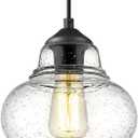 ELYONA 8 Inch Globe Pendant Light Bubble Glass Industrial Kitchen Island Hanging Pendant Light Fxiture Modern Hand Blown Seeded Glass for Farmhouse Dining Room Bar Bedroom Living Room Black