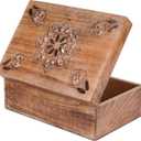 Mela Artisans Wooden Keepsake Box | Burnt Mango Wood Memory | Photo Storage Box with Hinged Lid | Decorative Storage Box | Mediumc | 7.5x4.5x3 Inch