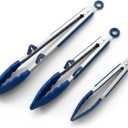 Silicone Kitchen Tongs, 3Pcs Tongs for Cooking with Silicone Tips, Food Grade Small Serving Tong for BBQ Salad, Blue(7"+9"+12")