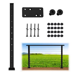 Patavin Complete Set 36" Cable Railing Post Kit, Black 25-35 Angle Drilled Stair Railing Post, Invisible Cable Railing System Kit, 1/8" Stainless Steel Cable, 3Pack with Cable Grommets (No Handrail)