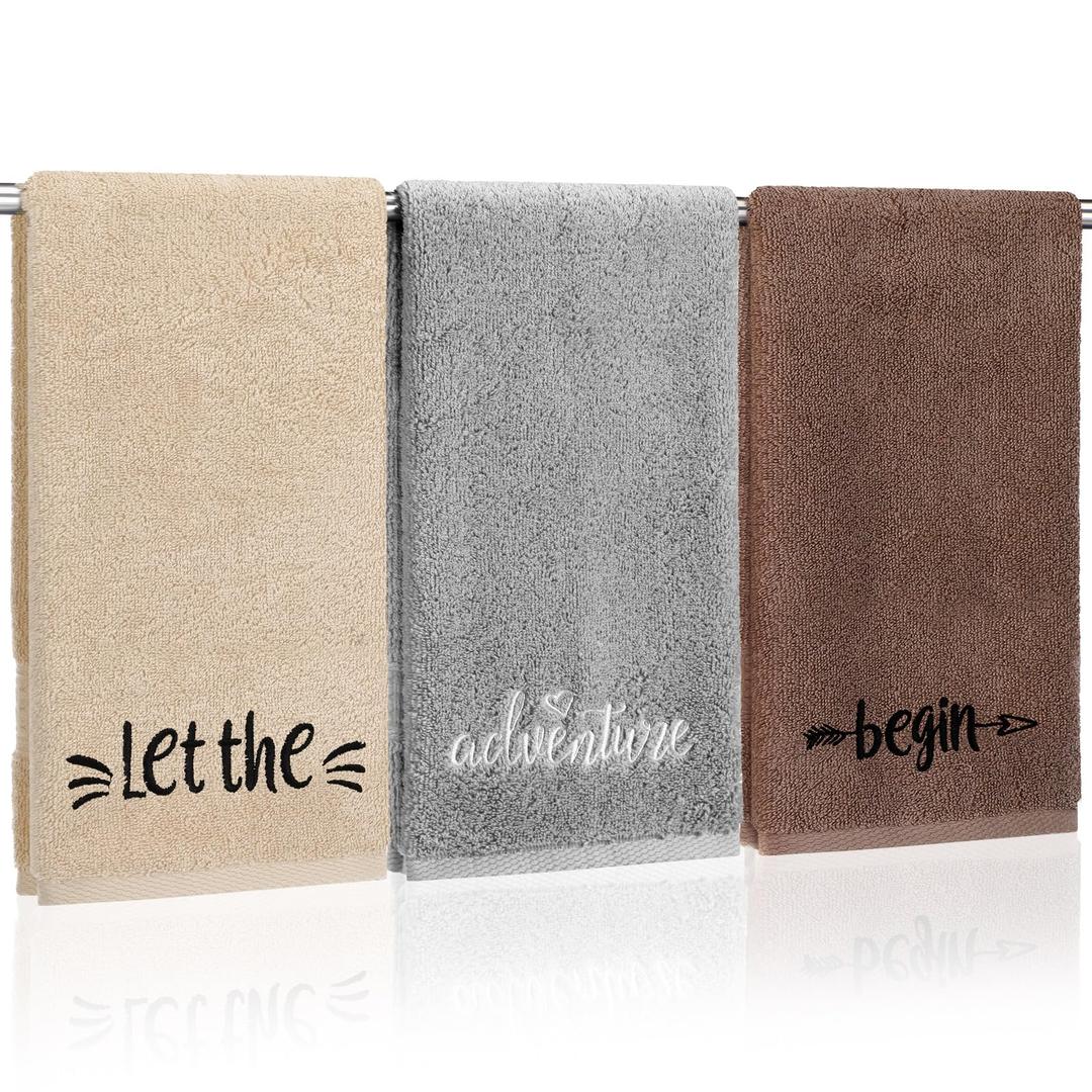 SmoothNovelty 3 Pcs Let the Adventure Begin Hand Towels, 100% Cotton