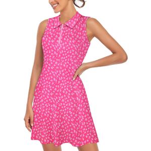 Cucuchy Style Womens Polo Tennis Golf Dresses with Shorts Sleeveless Zip Up Athletic Dress (Pink, L)