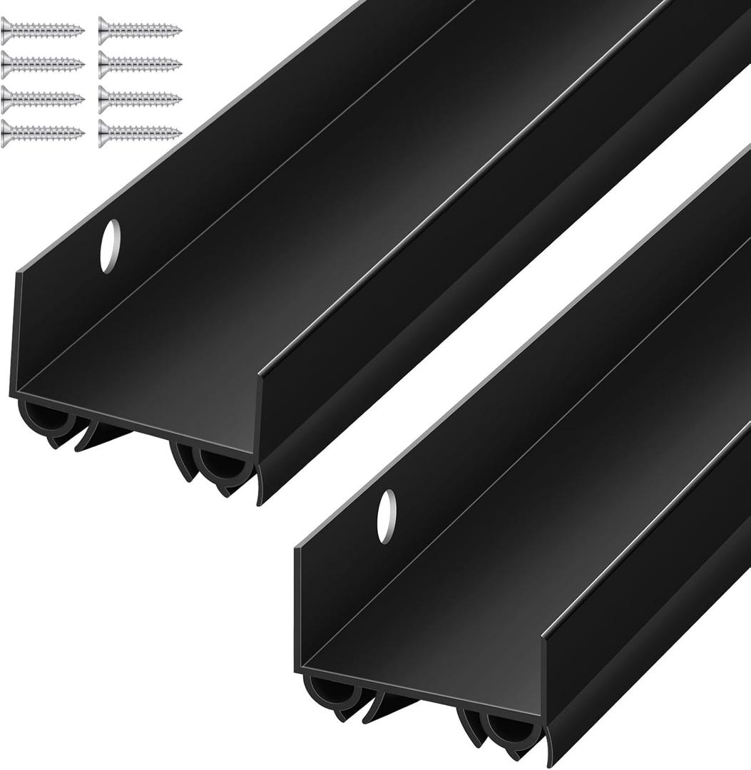 2 Sets Door Sweep Plastic PVC 1 3/4" x 36" Slide on Bottom Exterior Door Seal Strip for Weather Stripping Draft Stopper (Black)