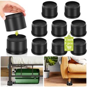 8 Pack Furniture Risers 2 or 4 Inch, Adjustable Bed Risers Heavy Duty for Table Desk Couch Chair Sofa Cabinet Bed Frame Dorm, Round Stackable Table Leg Risers Lift Height 2" or 4", Black