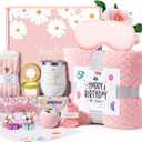 Birthday Gifts for Women Friendship, Happy Birthday Gifts Basket for Mom Friend Sister Wife Her Birthday Gift Unique, Luxury Self Care Gift Rose Relaxing Spa Gifts Set with 3D Birthday Card for Women (Pink)