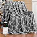 Homemate Heated Blanket Electric Throw - 50x60 Heating Blanket with 10 Fast Heat Levels 8 Hours Auto Off Soft Cozy Flannel Over-Heated Protection ETL Certification Keep Warming in Home Grey Geometry, 50"x60"Inch