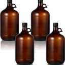Maxdot 4 Pack 1 Gallon Glass Fermentation Jug with Airtight Lid, 128 oz Amber Glass Carboy with Handle for Kombucha, Beer Brewing, Wine Making, UV Protection
