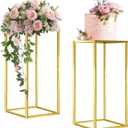 Cylinder Stands for Parties & Plants,2pcs Gold Square Wedding Flower Pedestal Stands for Centerpieces, 23.6 inch Tall
