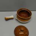 KooK French Onion Soup Crocks, Ceramic Bowls with Lids, Large Handles, Oven & Microwave Safe, Brown/White, Set of 4, 15 oz