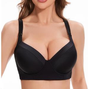 Plus Size Push Up Bras for Women Back Fat Smoothing Bra Comfort Lightly Underwire T-Shirt Bra (46C, Black)