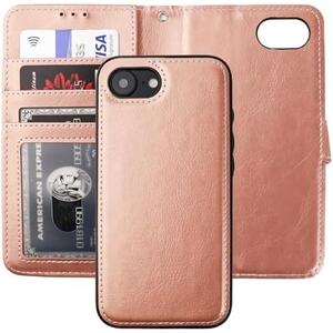 Bocasal Detachable Wallet Case for iPhone 16e RFID Blocking Card Slots Holder Premium PU Leather Magnetic Kickstand Shockproof Wrist Strap Removable Flip Protective Cover 6.1 Inch 5G (Rose Gold)