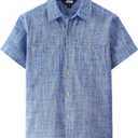 JOGAL Boys Chambray Shirts Short Sleeve Button Down Shirt for Kids | 100% Cotton, Linen Feel, Button Up, Lightweight, Two Pockets, Regular Fit, Casual, Woven, Easter,  Size 14 (Blue)