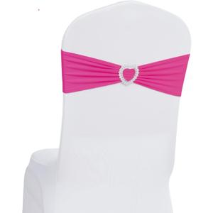 Howhic Pack of 30 Spandex Chair Sashes Bows Stretch Chair Cover Band with Buckle Slider Universal Elastic Chair Ties for Wedding Banquet Party Event Decoration (Fuchsia)
