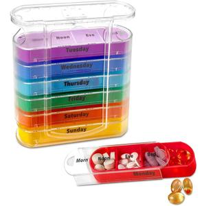 ABSOK Weekly Stackable Pill Organizer, 4 Times A Day Pill Organizer Box Morning, Noon, Evening, and Bedtime,7 Stackable Compartments