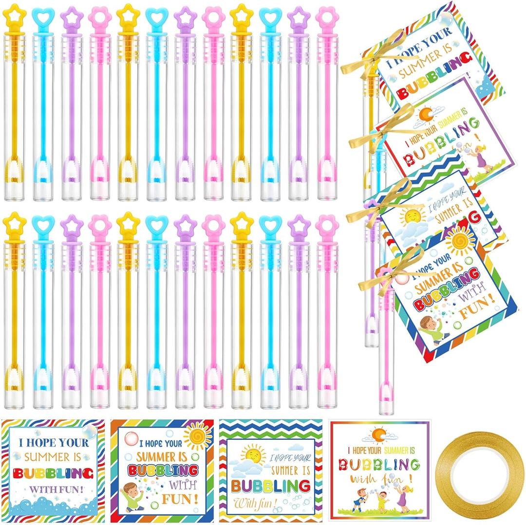 Yexiya 36 Pcs End of The Year Student Gifts Mini Bubble Wands with Summer Gift Tags, Kindergarten School Graduation Gifts Bulk for Graduation Party Favors Outdoor Summer Parties